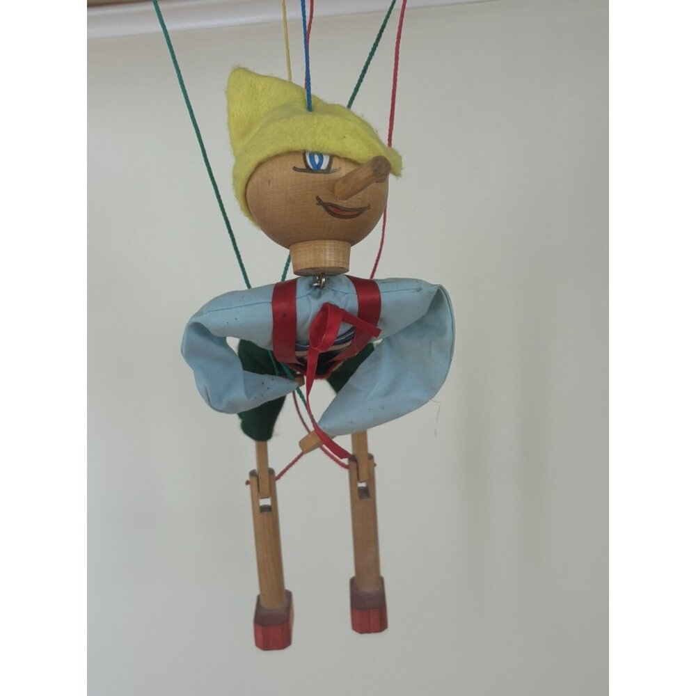 Vintage Handmade Pinocchio Marionette Puppet Wooden Action Toy Dated 2013